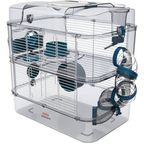 ZOLUX Cage sur 2 étages pour hamsters, souris et gerbilles - Rody3 duo - L 41 x p 27 x h 40,5 cm - Bleu - Image 1