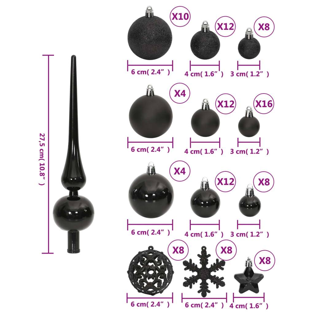 Ensemble de boules de Noël - Ornements de Noël - décorations de Noël 111 pièces noir polystyrène - Image 10