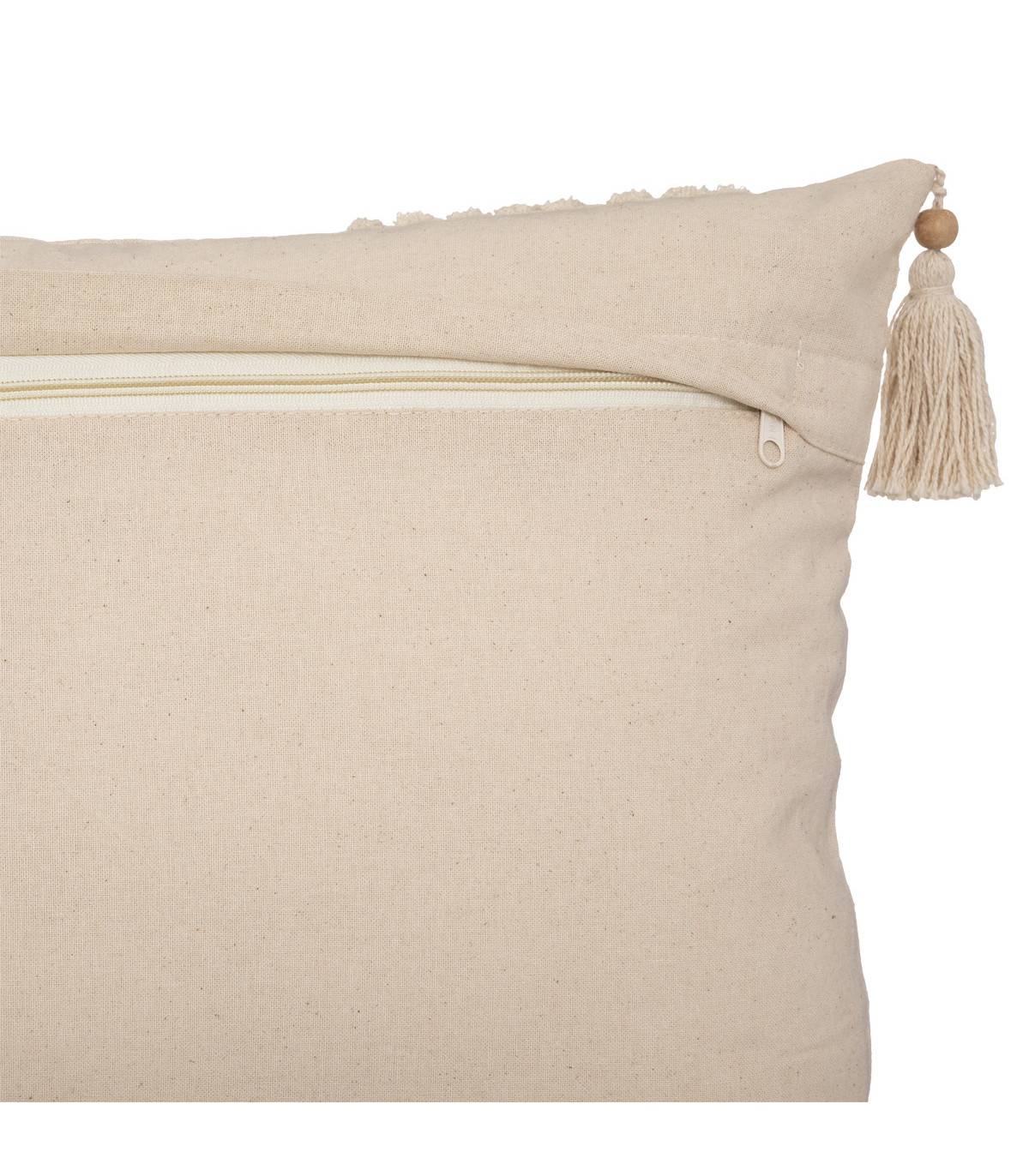 Coussin décoratif en coton Ivoire motifs brodés avec pompons 38 x 58 cm - Image 2