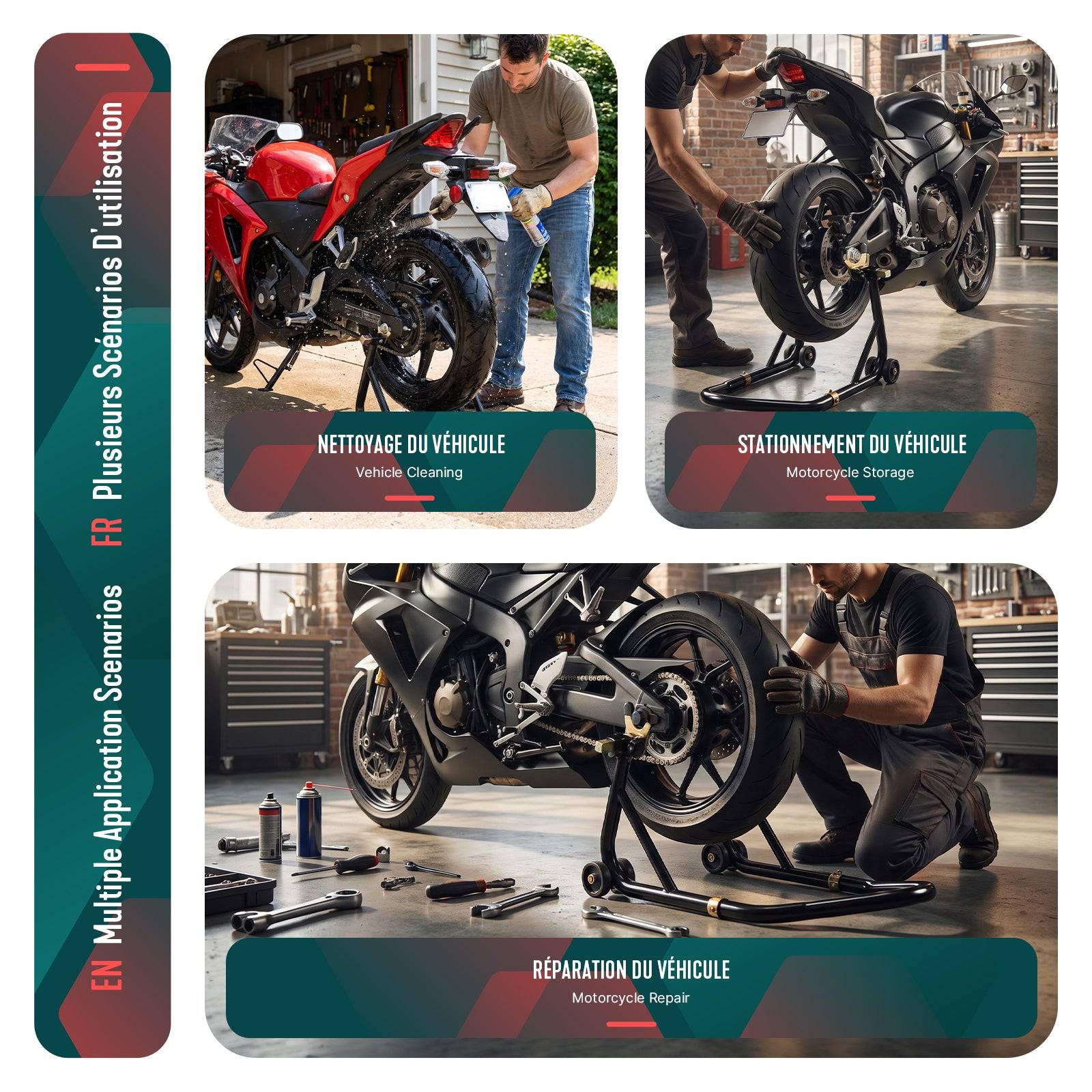Vounot - Bequille Moto roue arriere charge max 390 kg acier Noir - Image 7
