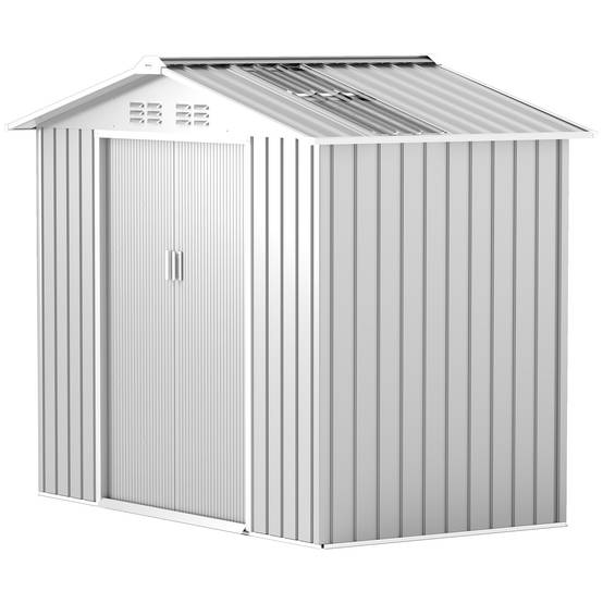 Abri de jardin 213x130x185 cm portes coulissantes et verrière outils gris argent - Image 2