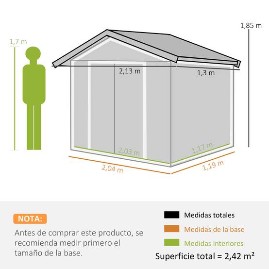 Abri de jardin 213x130x185 cm portes coulissantes et verrière outils gris argent - Image 5
