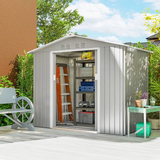 Abri de jardin 213x130x185 cm portes coulissantes et verrière outils gris argent - Image 3