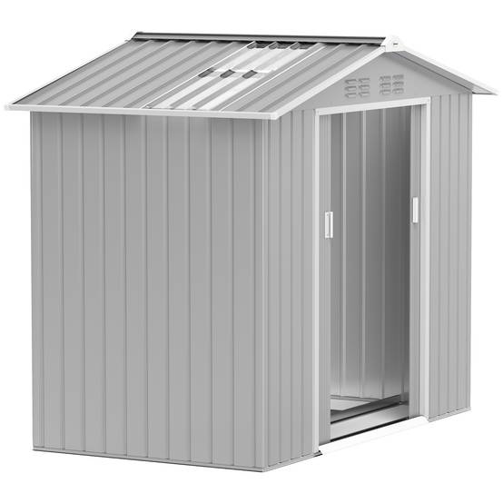 Abri de jardin 213x130x185 cm portes coulissantes et verrière outils gris argent - Image 1