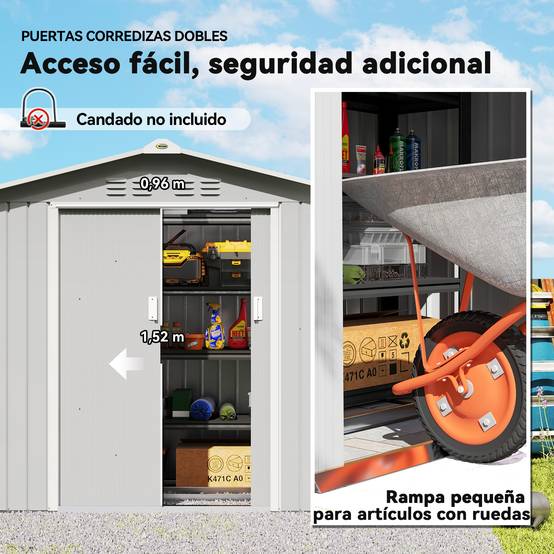 Abri de jardin 213x130x185 cm portes coulissantes et verrière outils gris argent - Image 8