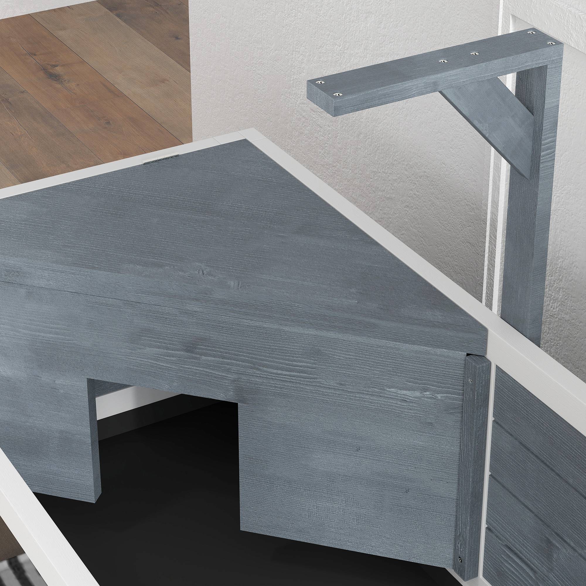 Maison tortue bois extérieur 116×70,5×69,5cm gris, enclos avec étagère, support lampe, fenêtres acrylique, toit rabattable, bac amovible - Image 7