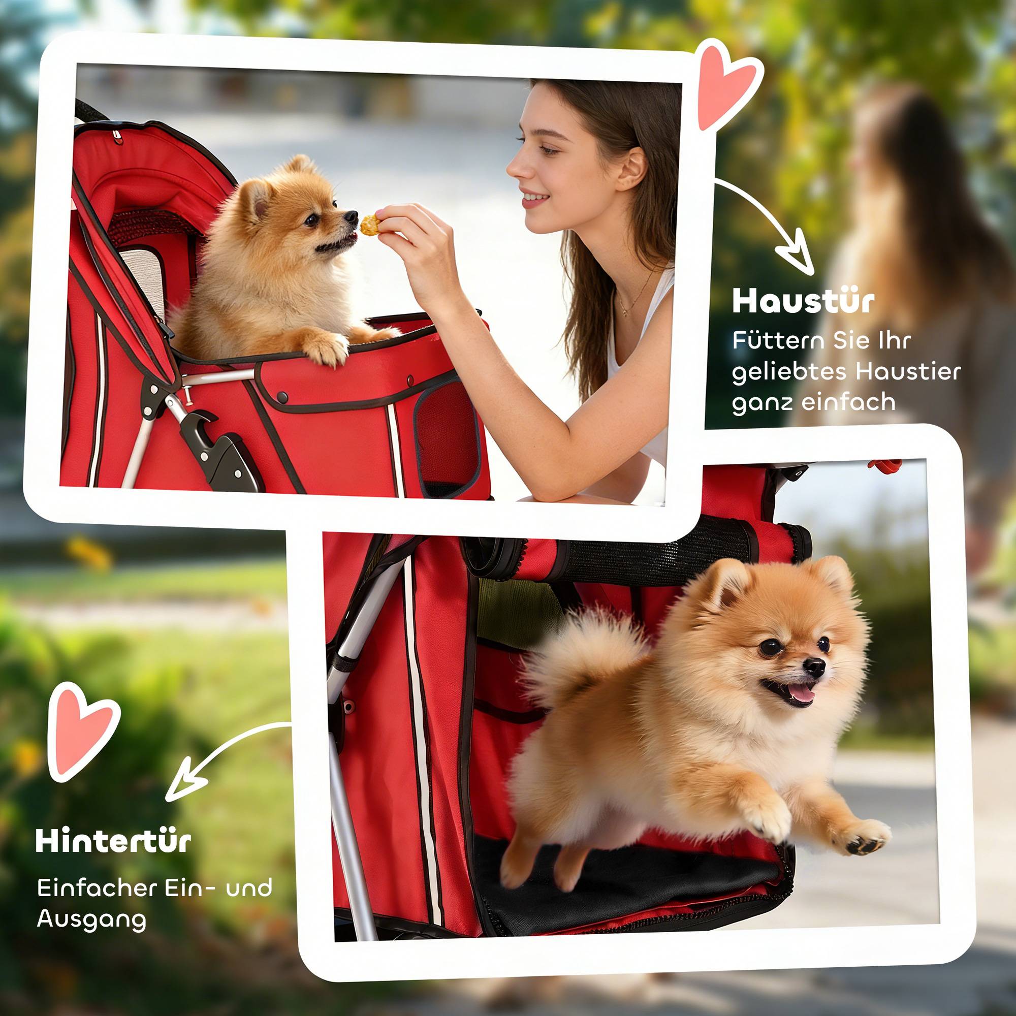 ComfortXL - Poussette pour chien acier rouge 77 x 44 x 102 cm jusqu’à 10 kg pliable panier réflecteurs roues 360° - Image 7