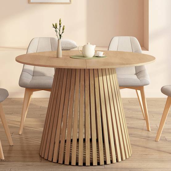 Table à manger ronde CARMEN 6 personnes pied bois en lattes et plateau bois 110 cm - Image 1