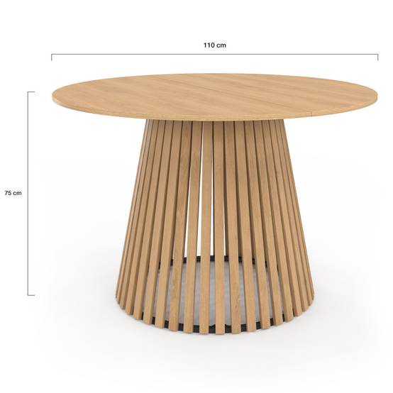 Table à manger ronde CARMEN 6 personnes pied bois en lattes et plateau bois 110 cm - Image 4