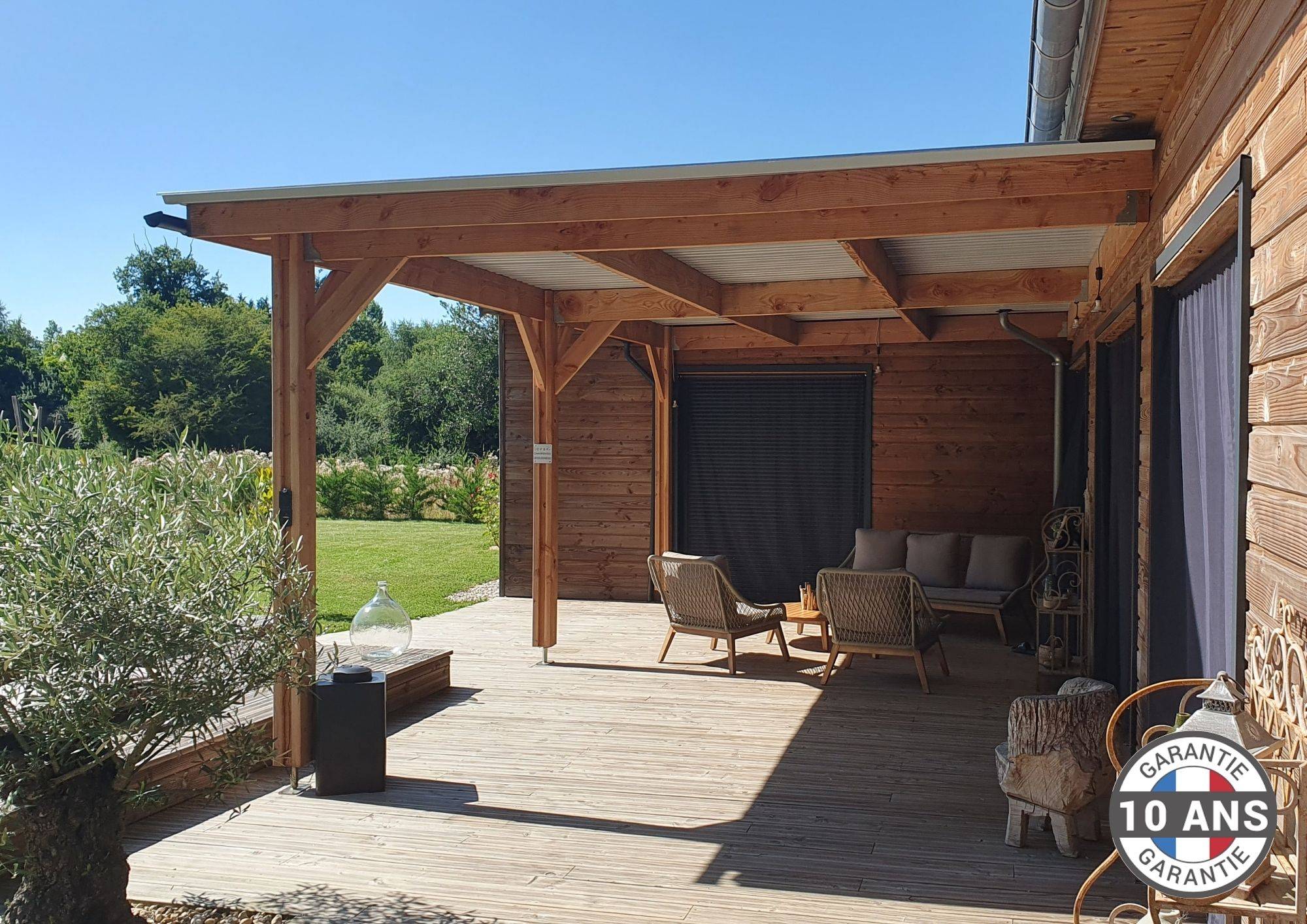 Cpbf Charpentes - Carport adossé toit plat 300cmx650cm, bois DOUGLAS Français (Charpente en bois-auvent-abri voiture) 20 m². Garantie 10 ans - Image 4