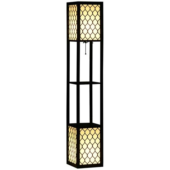 Lampadaire au design moderne, 2 étagères, interrupteur à chaînette, 26 cm x 26 cm x 156 cm, noir et blanc - Image 2