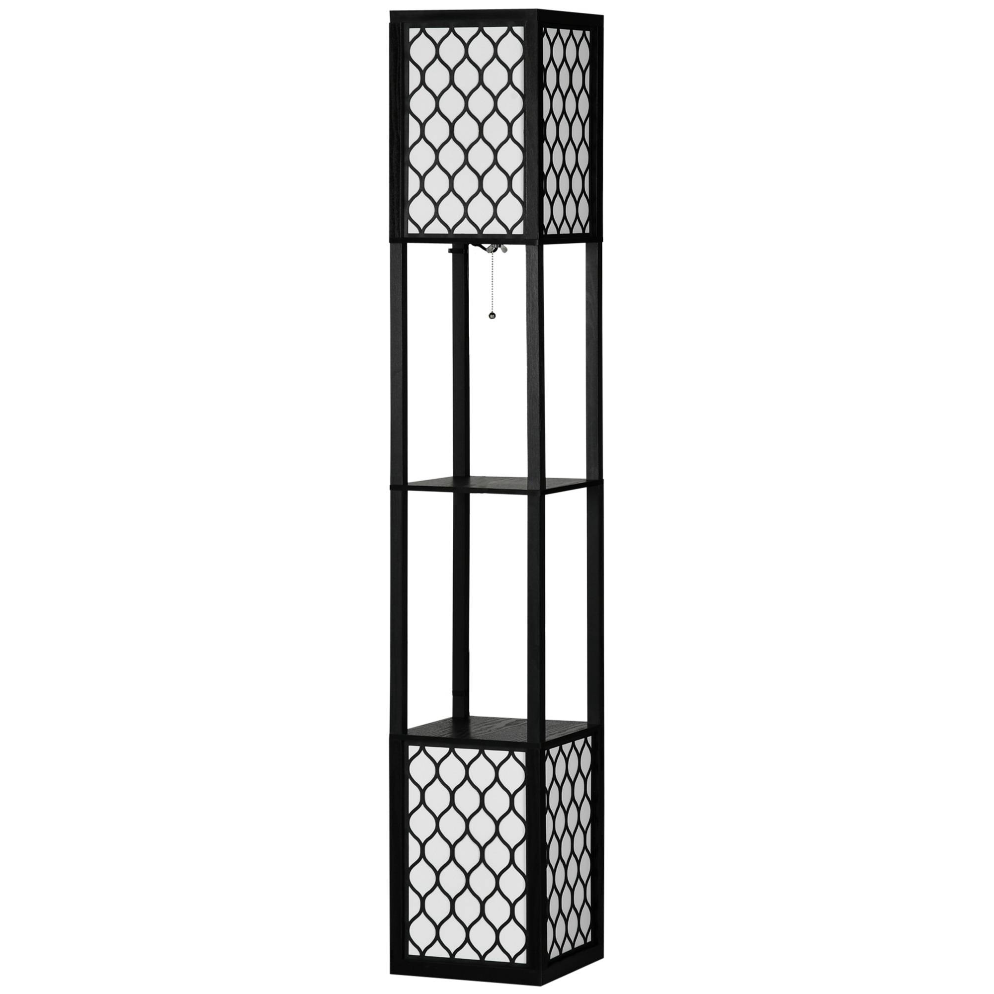 Lampadaire au design moderne, 2 étagères, interrupteur à chaînette, 26 cm x 26 cm x 156 cm, noir et blanc - Image 1