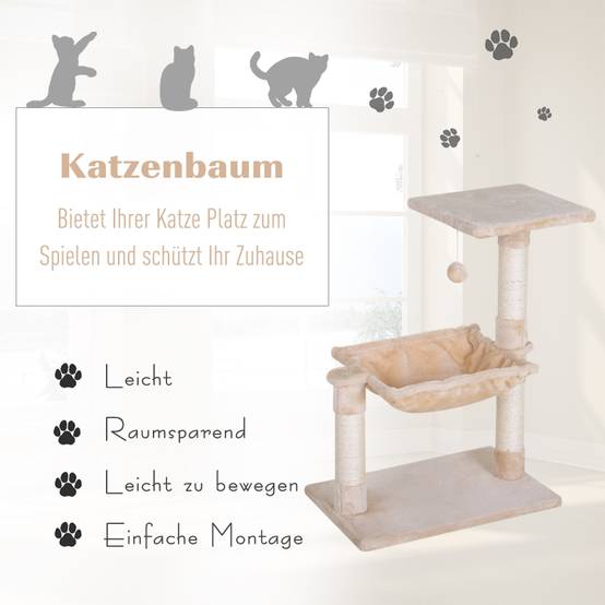 Arbre à chat avec griffoirs sisal et hamac 50 x 36 x 70 cm panneau de particules et peluche beige - PANGIVO - Image 4