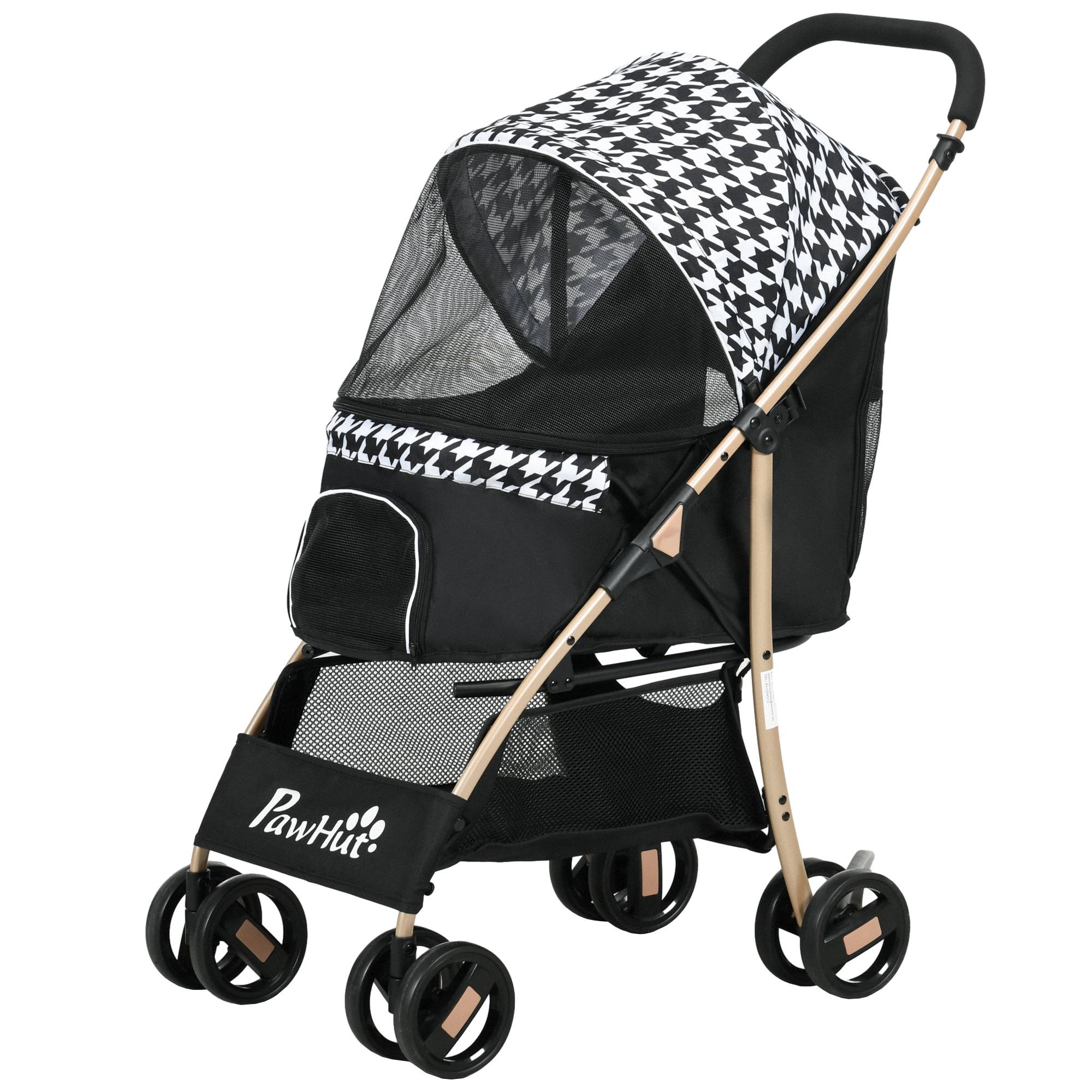 Poussette pour animaux de compagnie à 2 portes, fenêtre en filet, panier de rangement, corde de sécurité, 80 x 44,5 x 97 cm, noire - Image 2