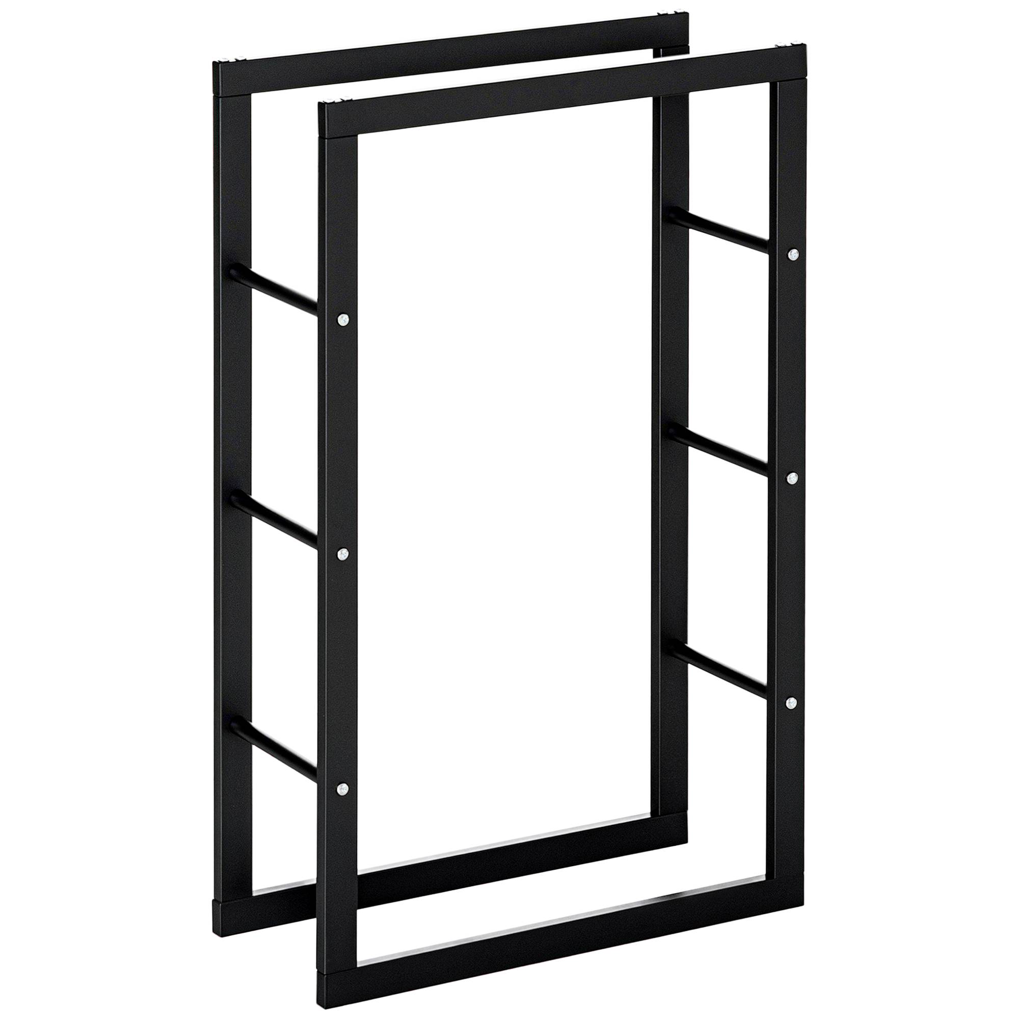 Range bûches Etagère porte bois de cheminée porte-bûches design contemporain charge max. 100 Kg dim. 60L x 25l x 100H cm métal noir - Image 1