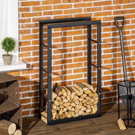 Range bûches Etagère porte bois de cheminée porte-bûches design contemporain charge max. 100 Kg dim. 60L x 25l x 100H cm métal noir - Image 3