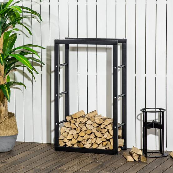 Range bûches Etagère porte bois de cheminée porte-bûches design contemporain charge max. 100 Kg dim. 60L x 25l x 100H cm métal noir - Image 4