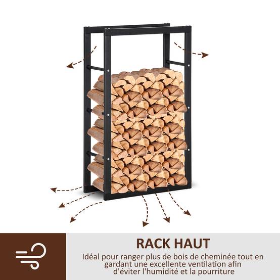 Range bûches Etagère porte bois de cheminée porte-bûches design contemporain charge max. 100 Kg dim. 60L x 25l x 100H cm métal noir - Image 7