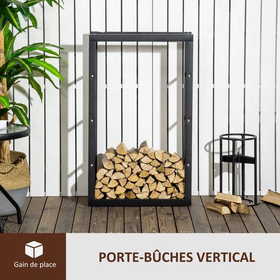 Range bûches Etagère porte bois de cheminée porte-bûches design contemporain charge max. 100 Kg dim. 60L x 25l x 100H cm métal noir - Image 6