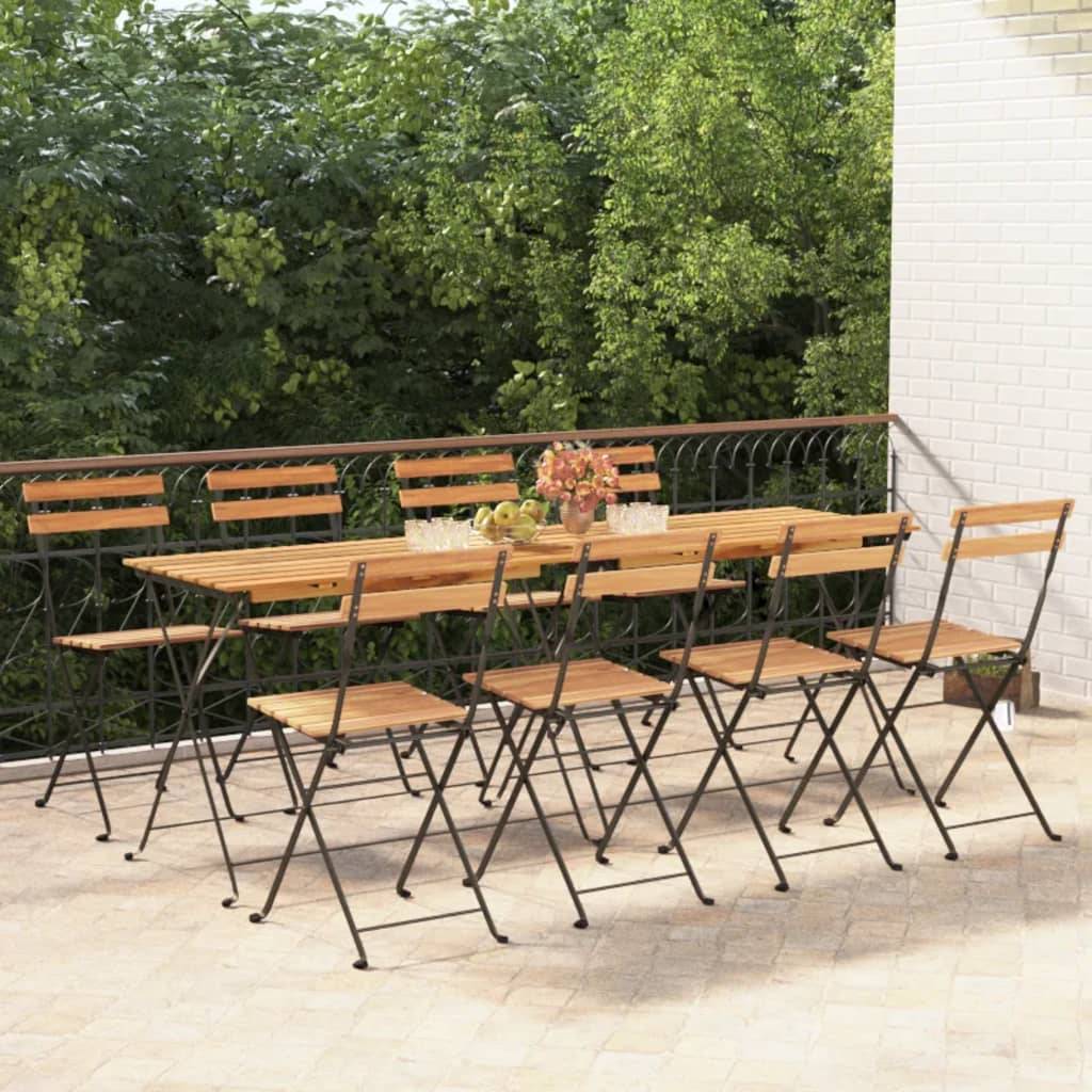 Chaises de bistrot pliantes en bois de teck et acier poudré pour terrasse extérieure Lot de 8 Brun – ComfortXL Outdoor Living - Image 1