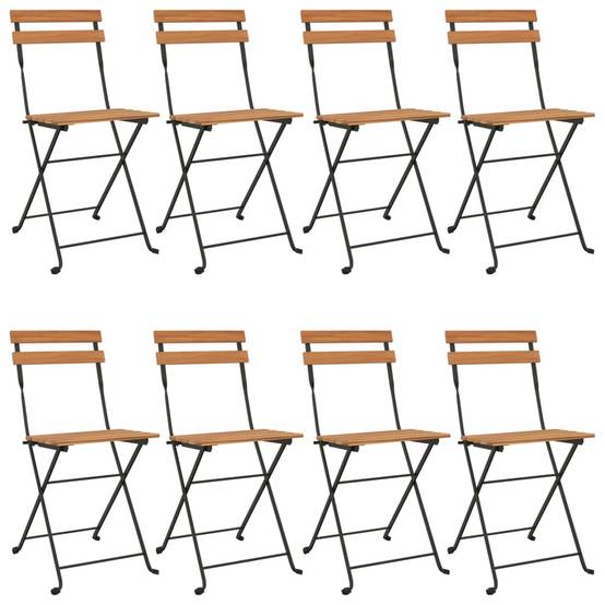 Chaises de bistrot pliantes en bois de teck et acier poudré pour terrasse extérieure Lot de 8 Brun – ComfortXL Outdoor Living - Image 2