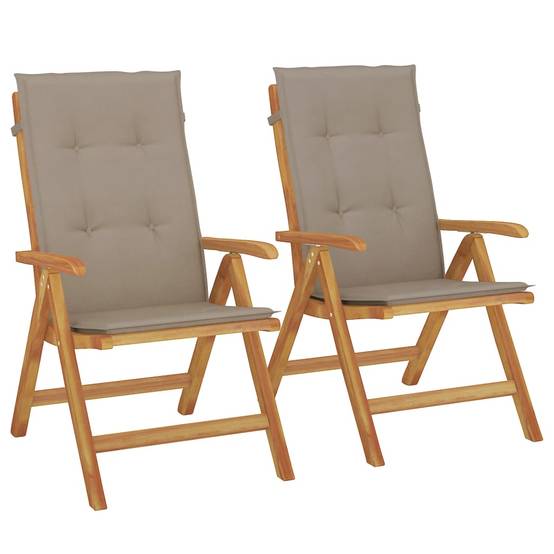 ComfortXL - Lot de 2 Fauteuils de Jardin Relax Pliants en Teck Massif avec Coussins Confortables Taupe – ComfortXL Outdoor Living - Image 2