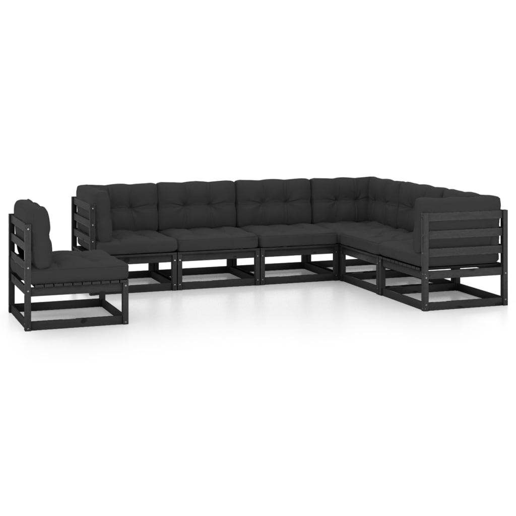 Helloshop26 - Salon de jardin meuble d'extérieur ensemble de mobilier 7 pièces avec coussins noir bois de pin massif - Image 1