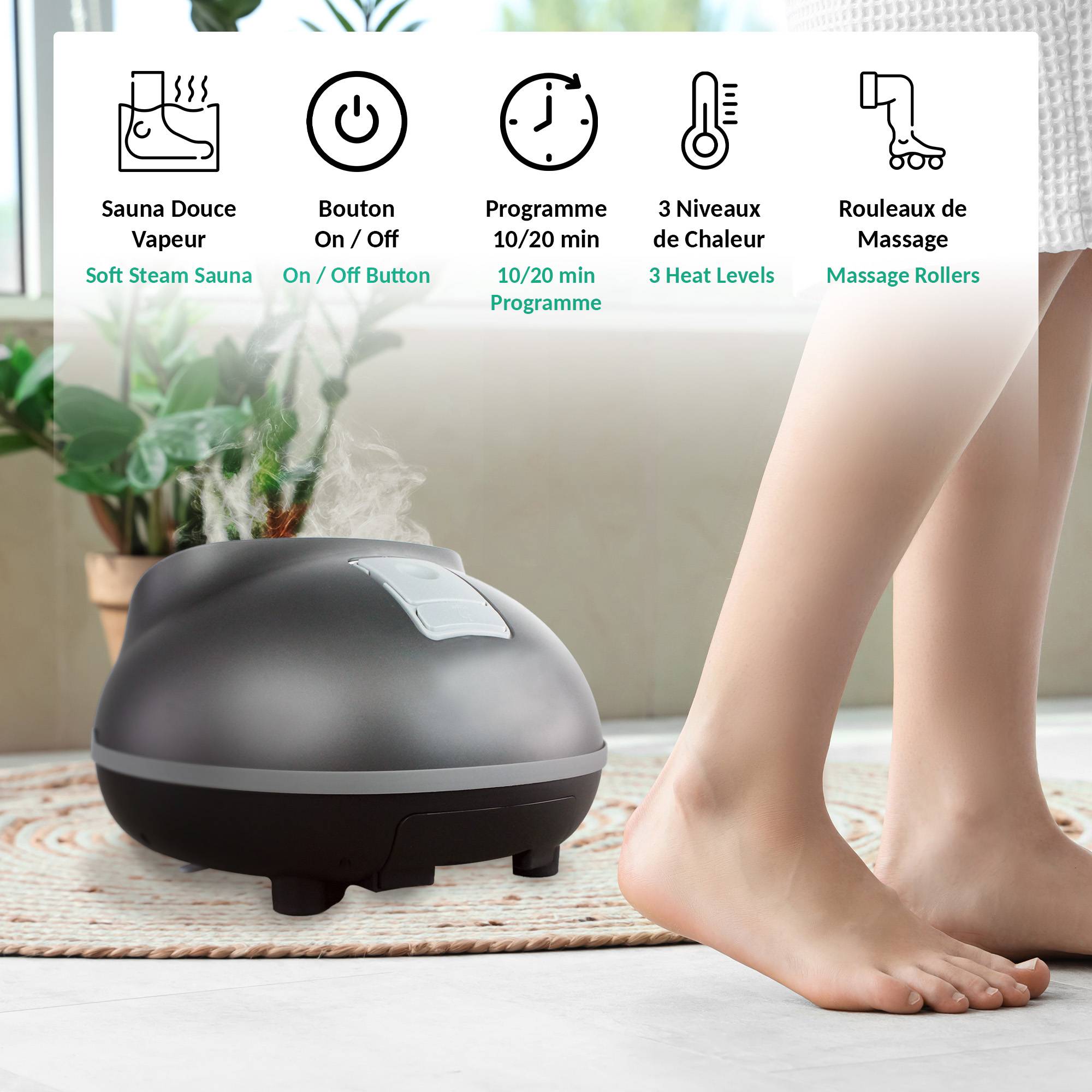 Fishtec - Masseur de pieds vapeur FISHTEC, sauna et massage simultané, 3 modes, 42-51°C, 2 vitesses, minuterie, réservoir et couvercle amovibles - Image 3
