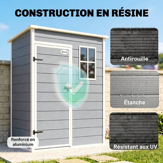 Abri de Jardin 1,14 m² pour Outils Porte Verrouillable Fenêtre et Aération 151 x 92 x 193 cm - Image 6