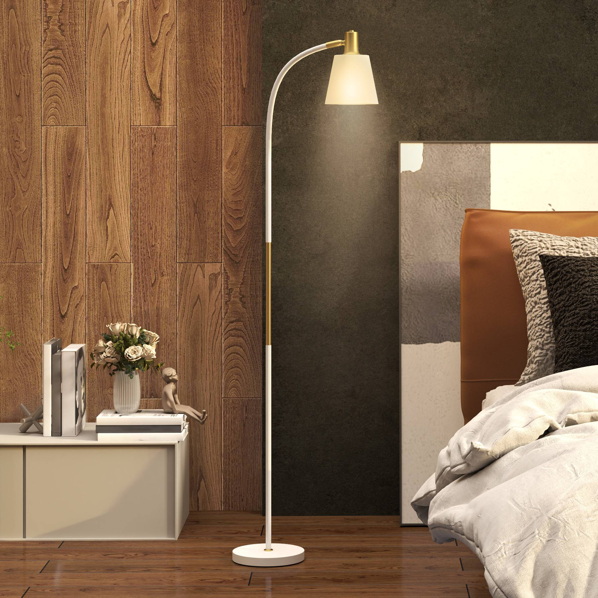Lampadaire LED blanc et or hauteur ajustable abat-jour lecture 49 × 21 × 127–160 cm intérieur - Image 3
