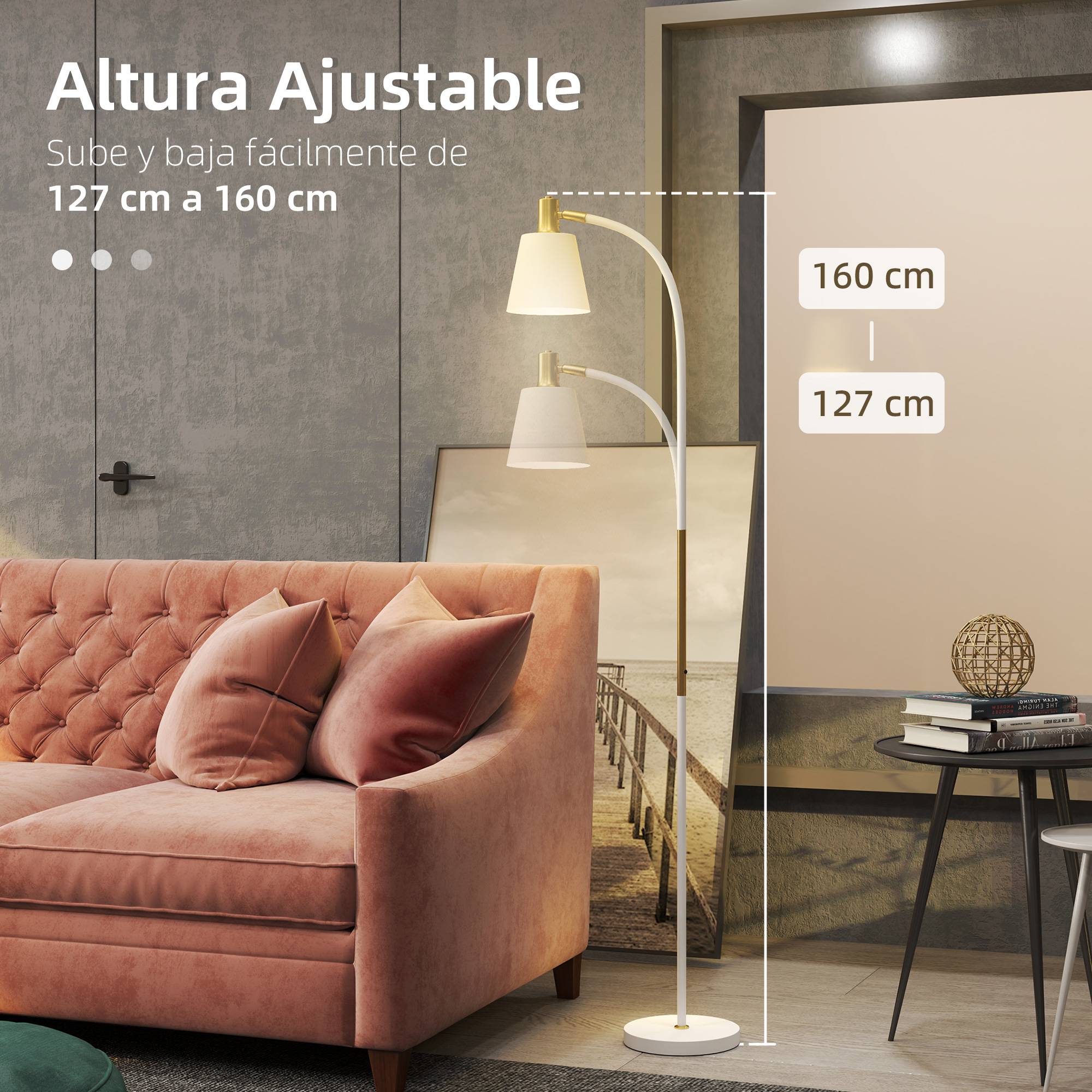 Lampadaire LED blanc et or hauteur ajustable abat-jour lecture 49 × 21 × 127–160 cm intérieur - Image 7