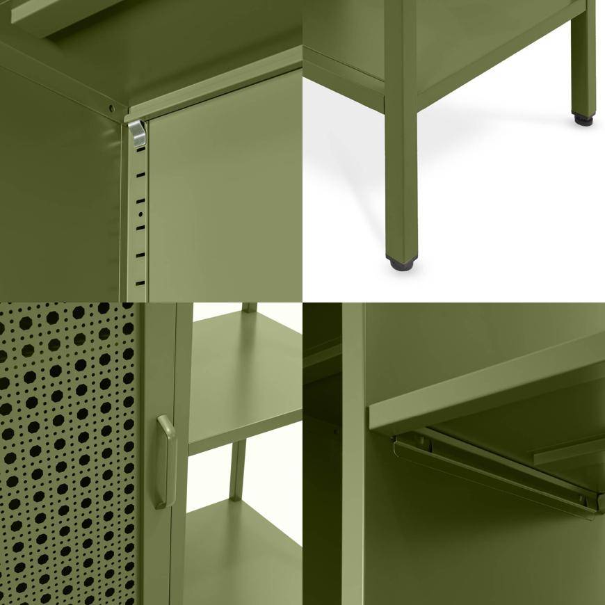 Sicaan Etagère Industrielle en métal grillagé Vert Olive 1 Porte 4 Cases - Hera - Image 6