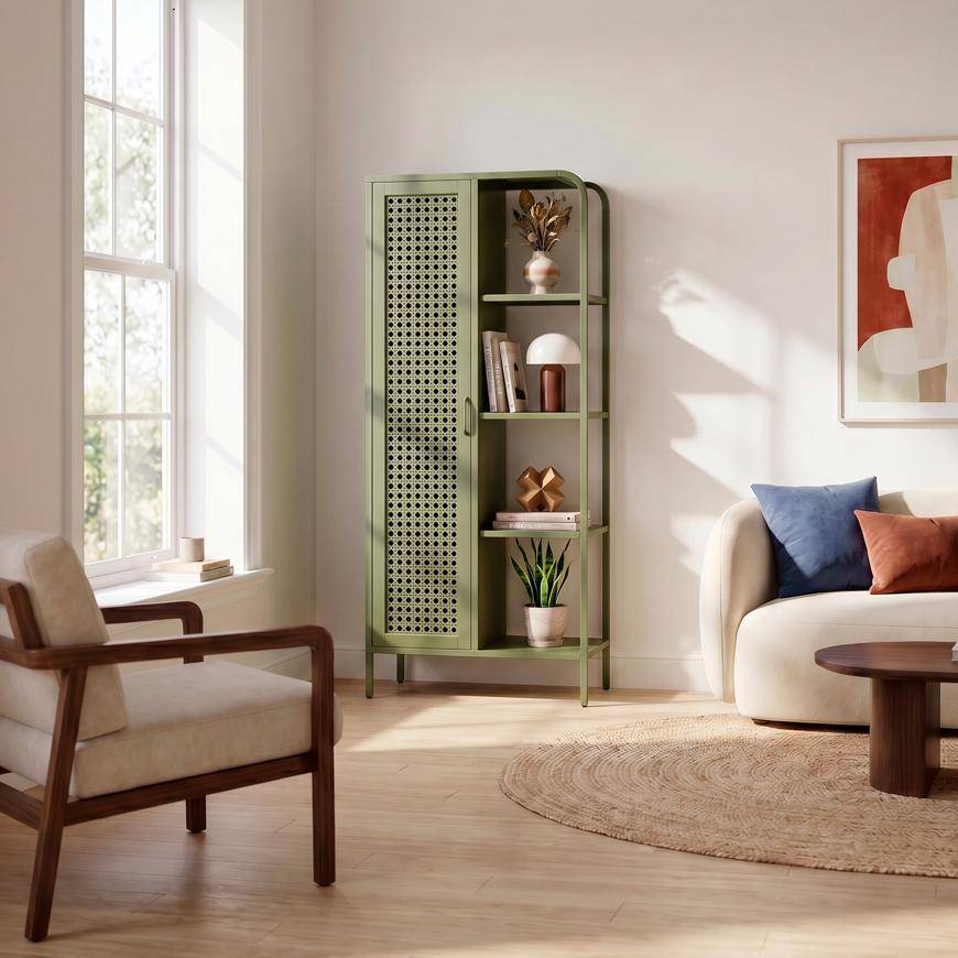 Sicaan Etagère Industrielle en métal grillagé Vert Olive 1 Porte 4 Cases - Hera - Image 5