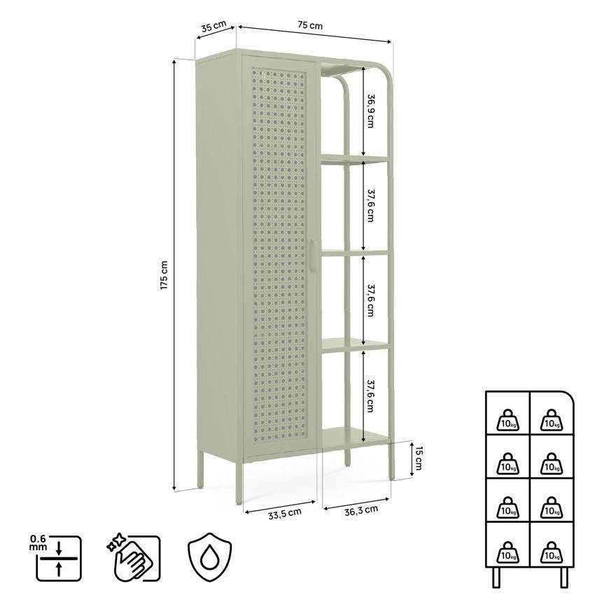 Sicaan Etagère Industrielle en métal grillagé Vert Olive 1 Porte 4 Cases - Hera - Image 2