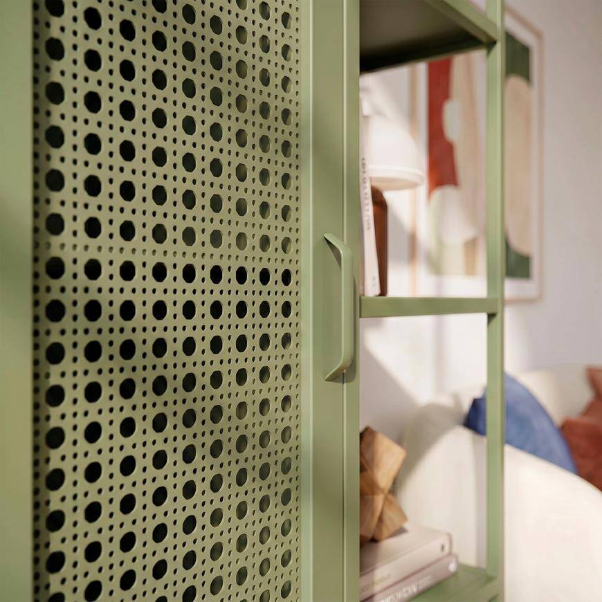 Sicaan Etagère Industrielle en métal grillagé Vert Olive 1 Porte 4 Cases - Hera - Image 4