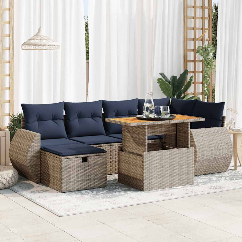 Vidaxl - Salon de jardin avec coussins 7pcs marron résine tressée acacia vidaXL 3328062 - Image 1