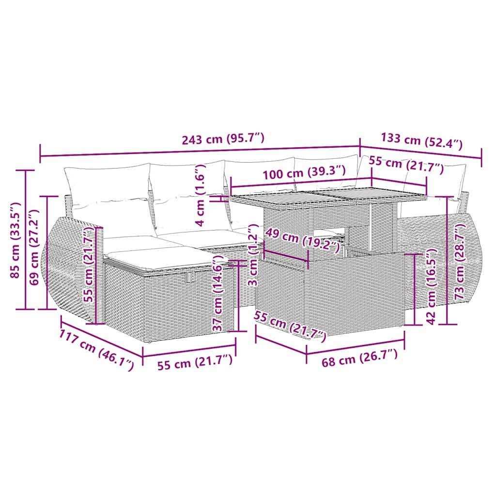 Vidaxl - Salon de jardin avec coussins 7pcs marron résine tressée acacia vidaXL 3328062 - Image 3
