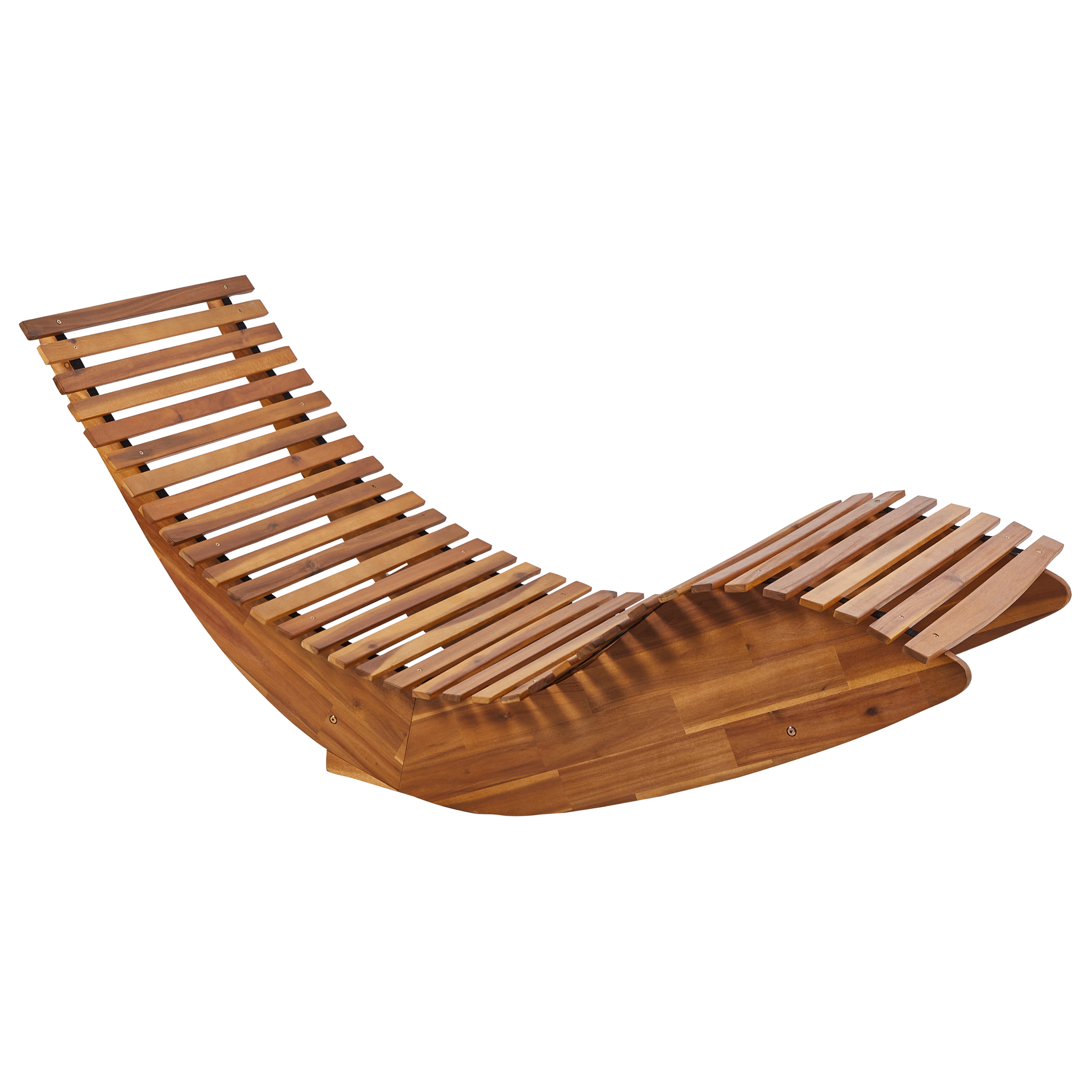 Beliani - Chaise Longue Extérieur à Bascule en Bois d'Acacia Clair Design à Lattes avec Coussin Bleu - Image 5