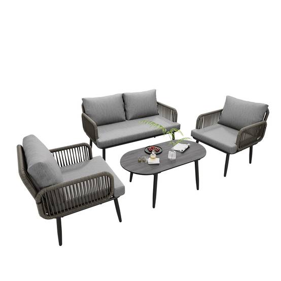 Set de mobilier de jardin 2 places avec canapé, 2 fauteuils et table Acier Gris - PANGIVO - Image 8