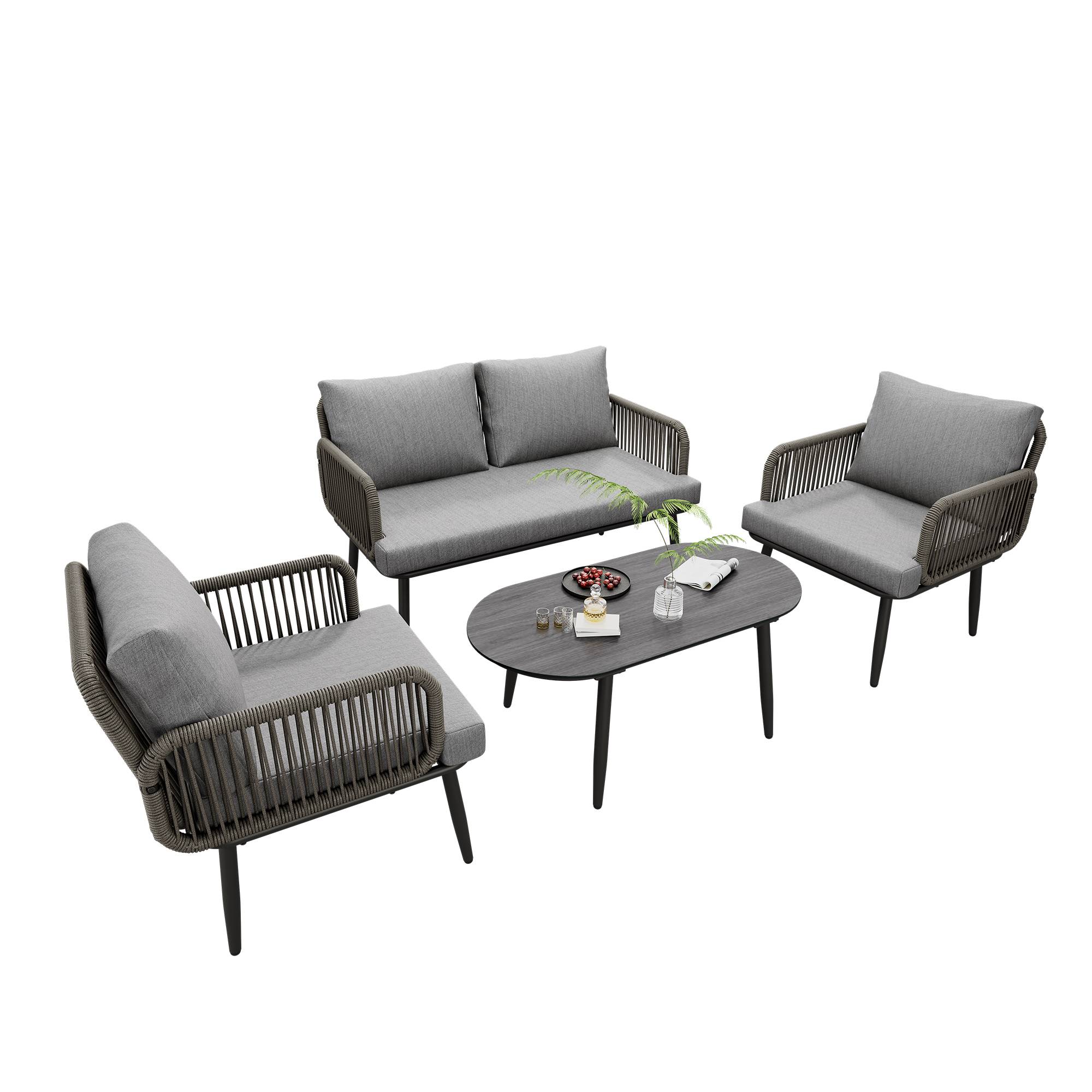 Set de mobilier de jardin 2 places avec canapé, 2 fauteuils et table Acier Gris - PANGIVO - Image 8