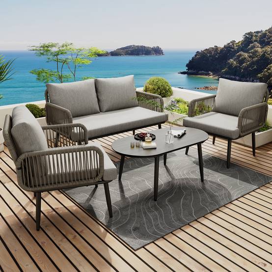 Set de mobilier de jardin 2 places avec canapé, 2 fauteuils et table Acier Gris - PANGIVO - Image 1