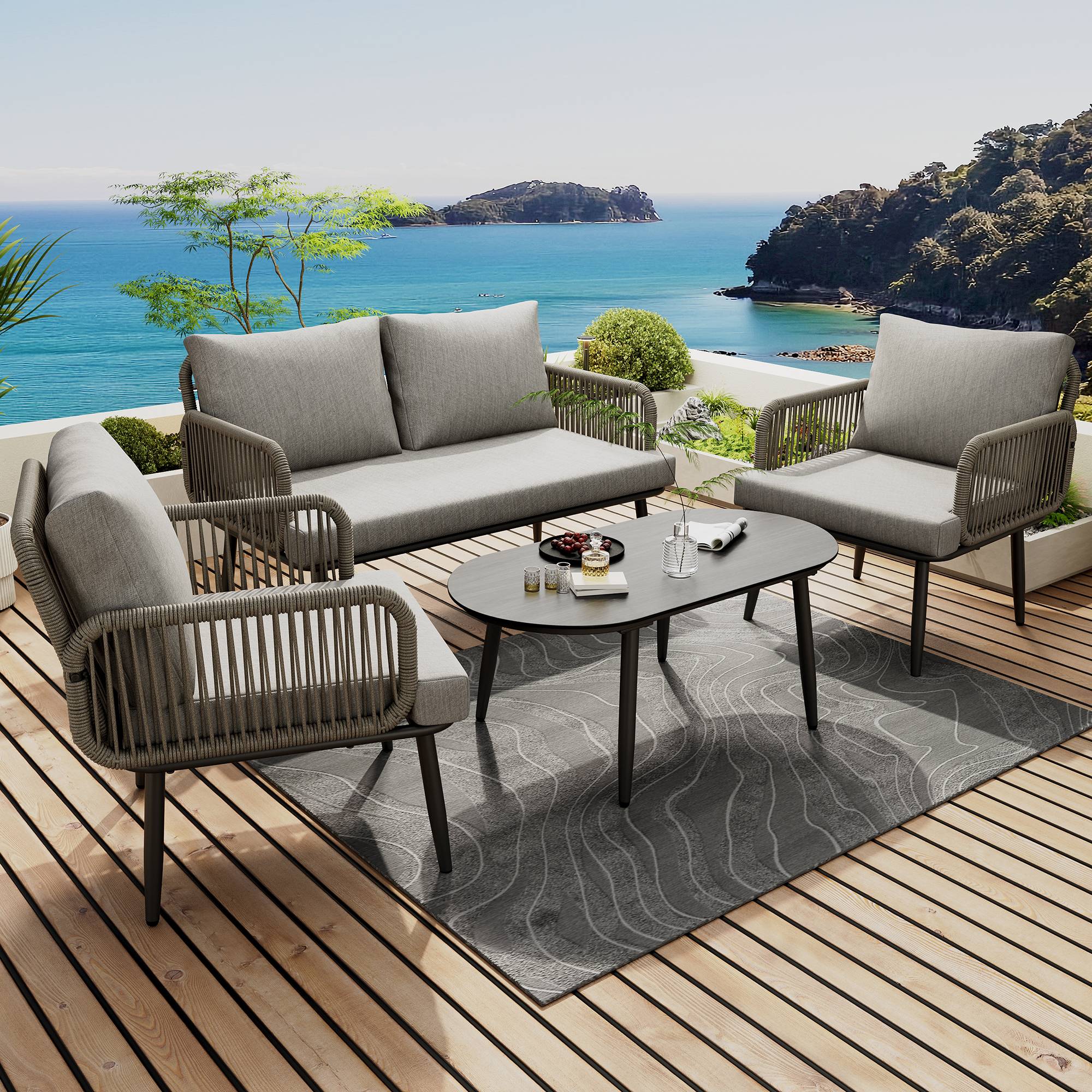 Set de mobilier de jardin 2 places avec canapé, 2 fauteuils et table Acier Gris - PANGIVO - Image 1