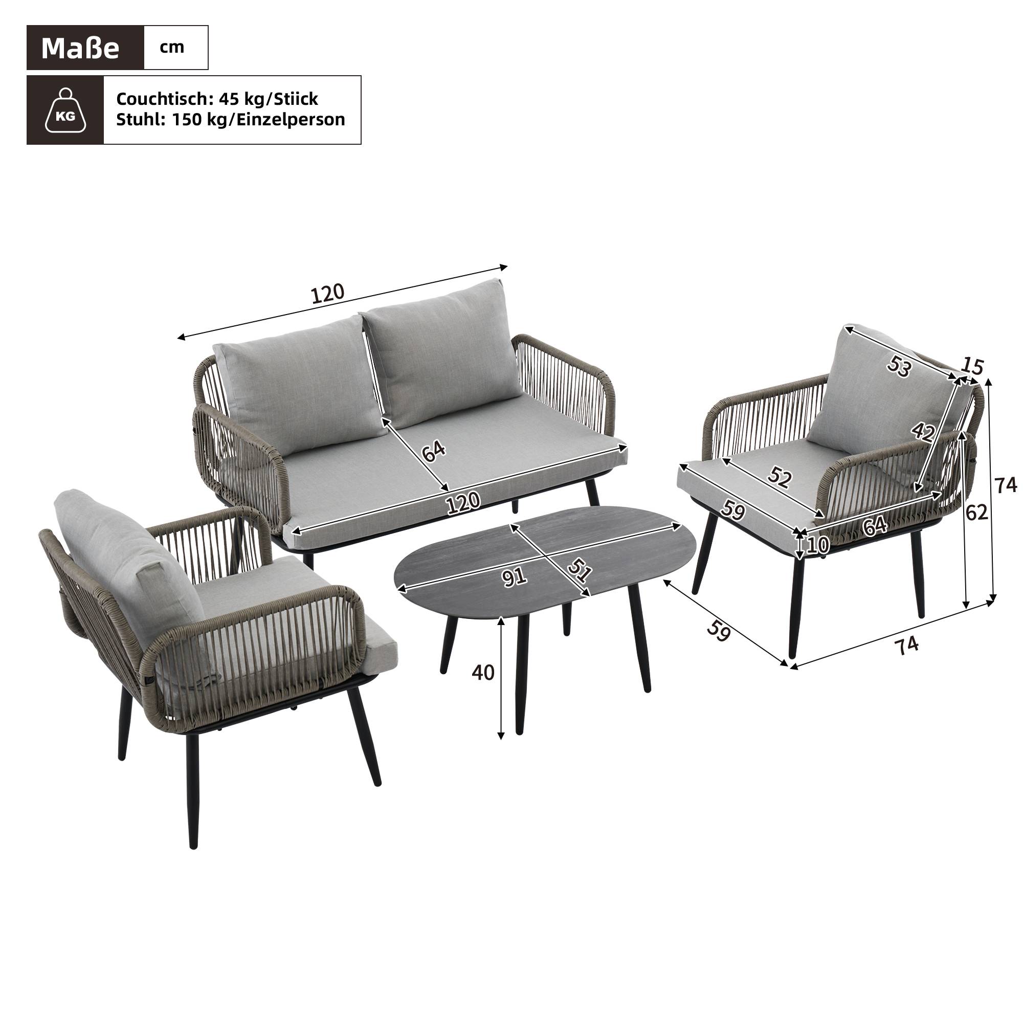 Set de mobilier de jardin 2 places avec canapé, 2 fauteuils et table Acier Gris - PANGIVO - Image 3
