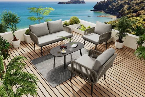 Set de mobilier de jardin 2 places avec canapé, 2 fauteuils et table Acier Gris - PANGIVO - Image 10