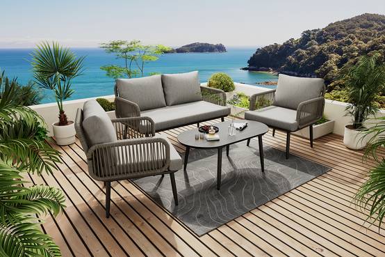 Set de mobilier de jardin 2 places avec canapé, 2 fauteuils et table Acier Gris - PANGIVO - Image 9