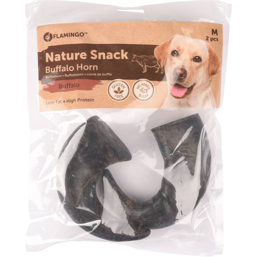 2 cornes de buffle séché médium Nature snack, pour chiens - Image 1