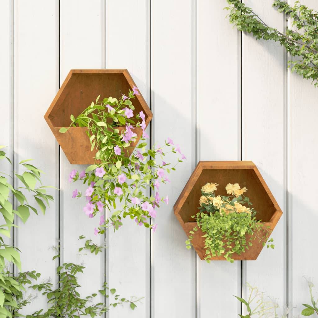 Lot de 2 Jardinières murales, Bac à fleurs, Pot de fleurs Rouillé acier corten Couleur évolue 30x10x25 cm - Image 2