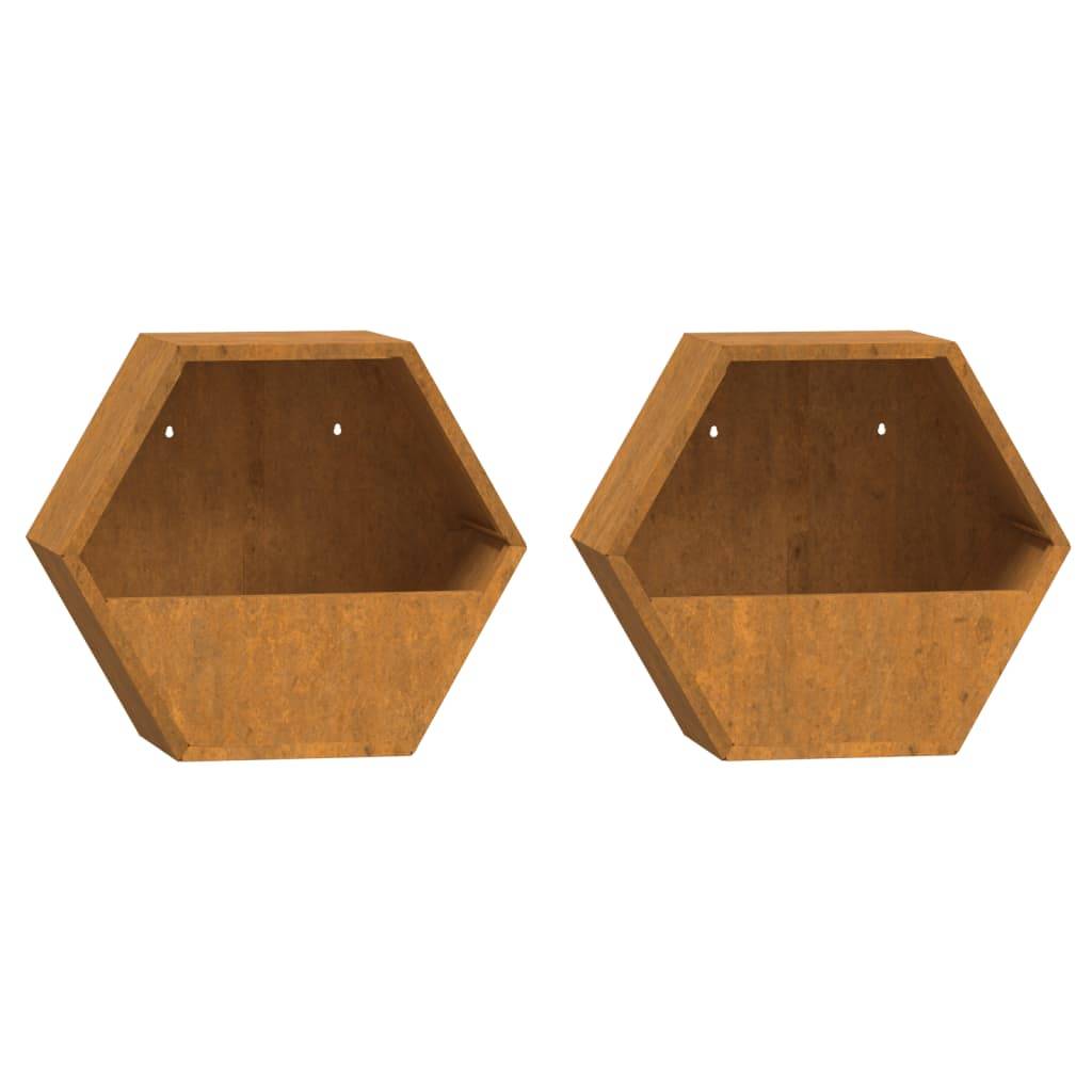 Lot de 2 Jardinières murales, Bac à fleurs, Pot de fleurs Rouillé acier corten Couleur évolue 30x10x25 cm - Image 1