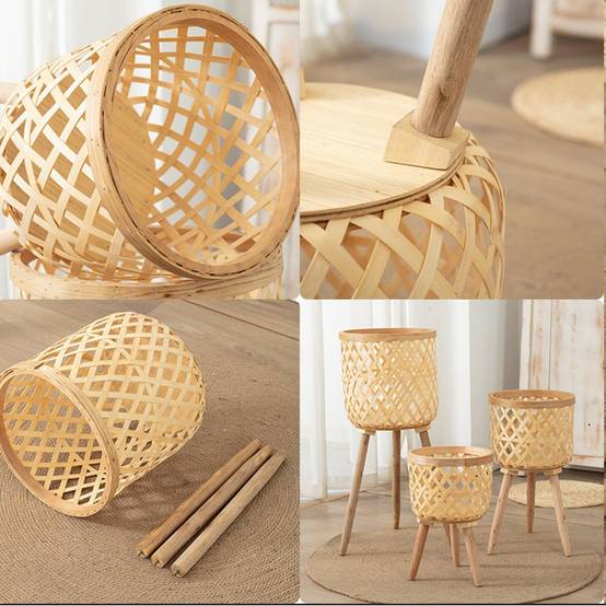 pot à fleurs- pour pots en bambou tissé - Pieds en bois réglables - Décoration intérieur/extérieur - Living123 - Image 4