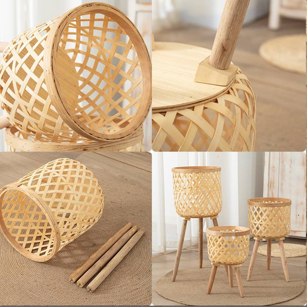 pot à fleurs- pour pots en bambou tissé - Pieds en bois réglables - Décoration intérieur/extérieur - Living123 - Image 4